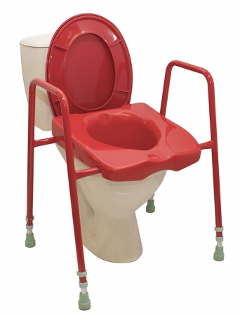 Height adjustable Toilet Frame with Seat: Red or Blue