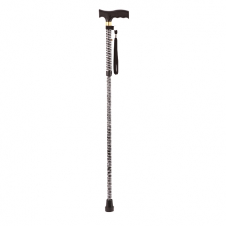Extendable Plastic Handled Walking Stick With Engraved Pattern In Black