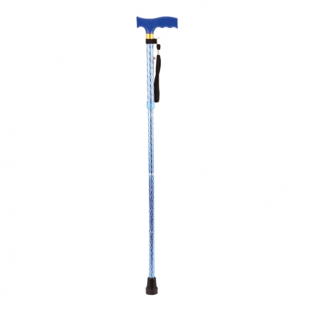 Extendable Plastic Handled Walking Stick With Engraved Pattern In Blue