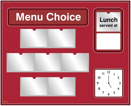 Picture Menu Board with Analogue Clock and Free Picture Library - Different Colours