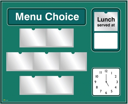 Picture Menu Board with Analogue Clock and Free Picture Library - Green
