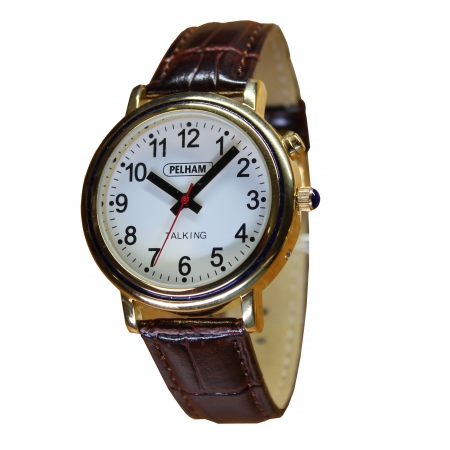Talking Gold Watch with brown strap - Large