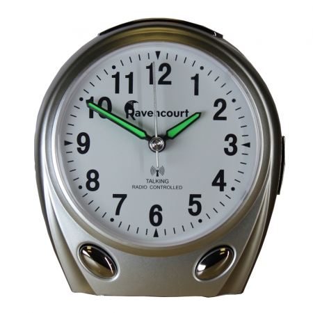 Talking Radio Controlled Alarm Clock Silver - Different colours available