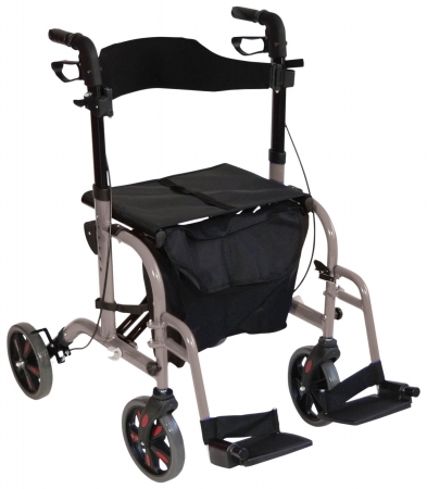 Duo Deluxe Rollator and Transit Chair in One - Grey