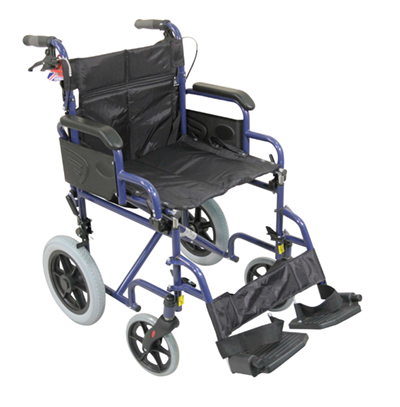 Deluxe Attendant Propelled Steel Wheelchair - Blue