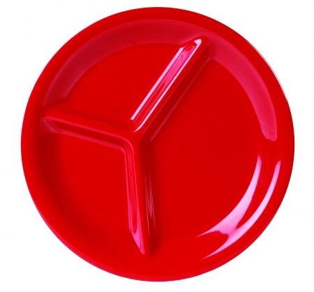 Set of 12, Compartment plates, 27cm diameter - Red