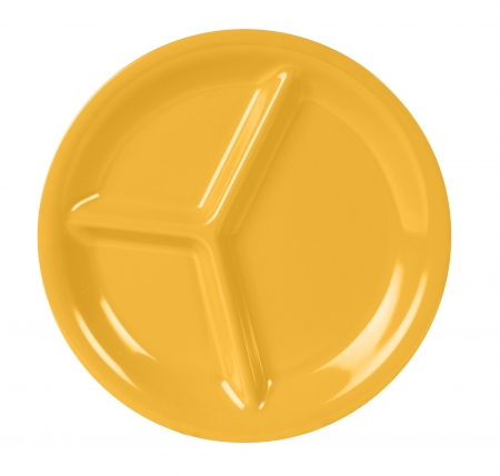 Set of 12, Compartment plates, 27cm diameter - Yellow