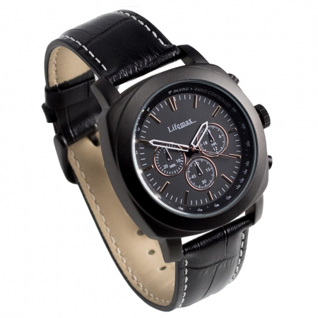 Chronograph Style Atomic Talking Watch - Black Leather